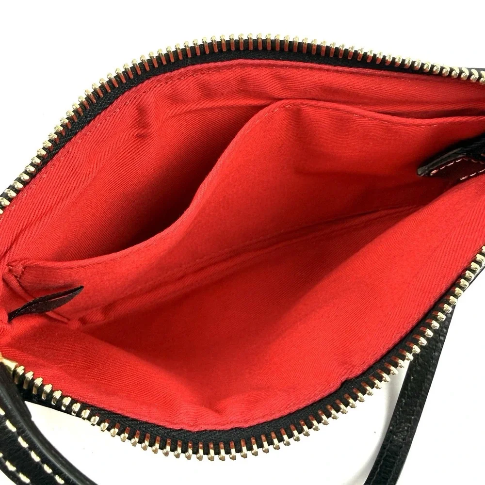 Dooney & Bourke Wristlet Black Pebbled Leather Clutch Preppy Red Interior NEW - Picture 4 of 6